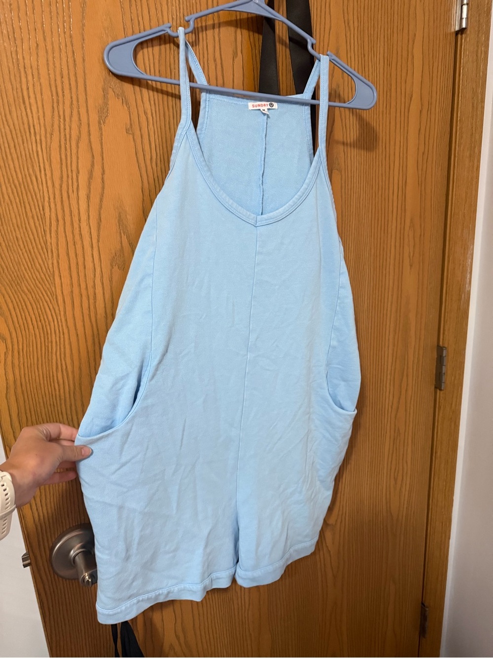 Sundry Light Blue Sleeveless Romper with Pockets